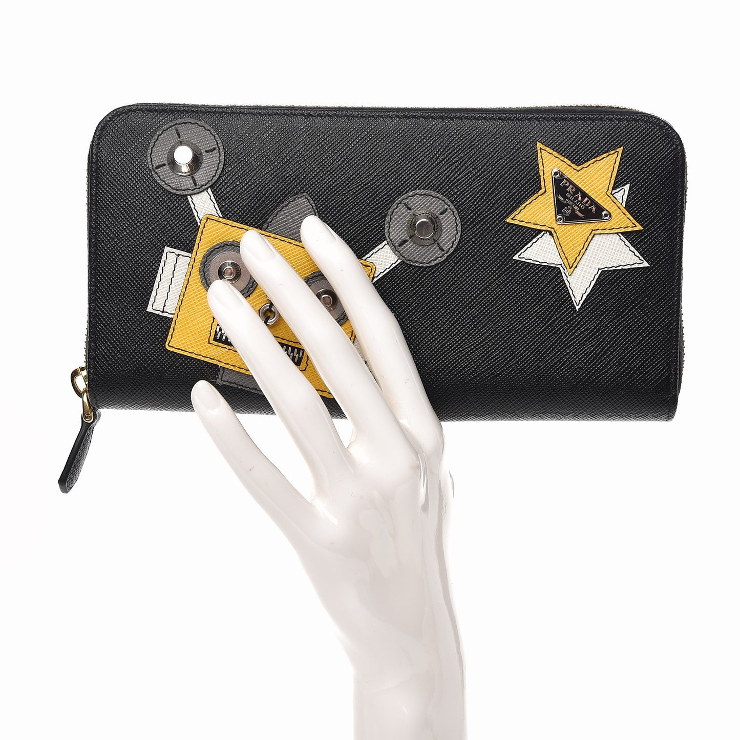 Saffiano Robot Continental Zip Around Wallet Black