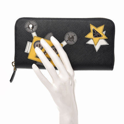 Prada Saffiano Robot Continental Zip Around Wallet Black 2 of 7