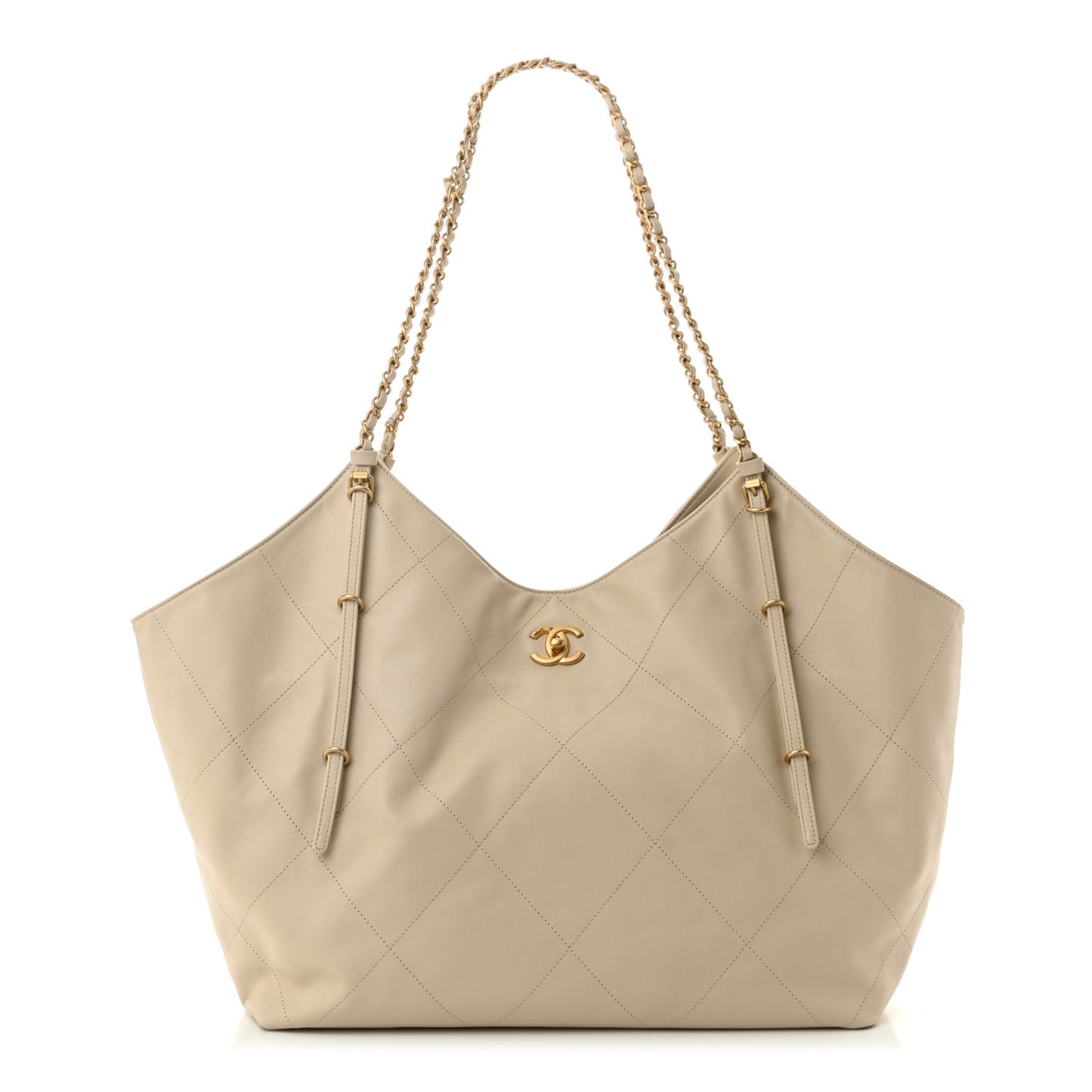 Calfskin Quilted Maxi Shopping Bag Beige