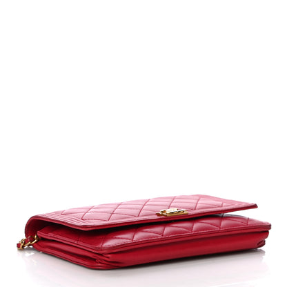 Chanel Lambskin Quilted Boy Wallet On Chain WOC Red 4 of 27