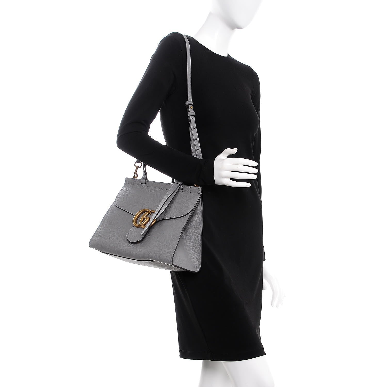Gucci Cellarius Calfskin Small GG Marmont Top Handle Bag Deep Grey 2 of 8
