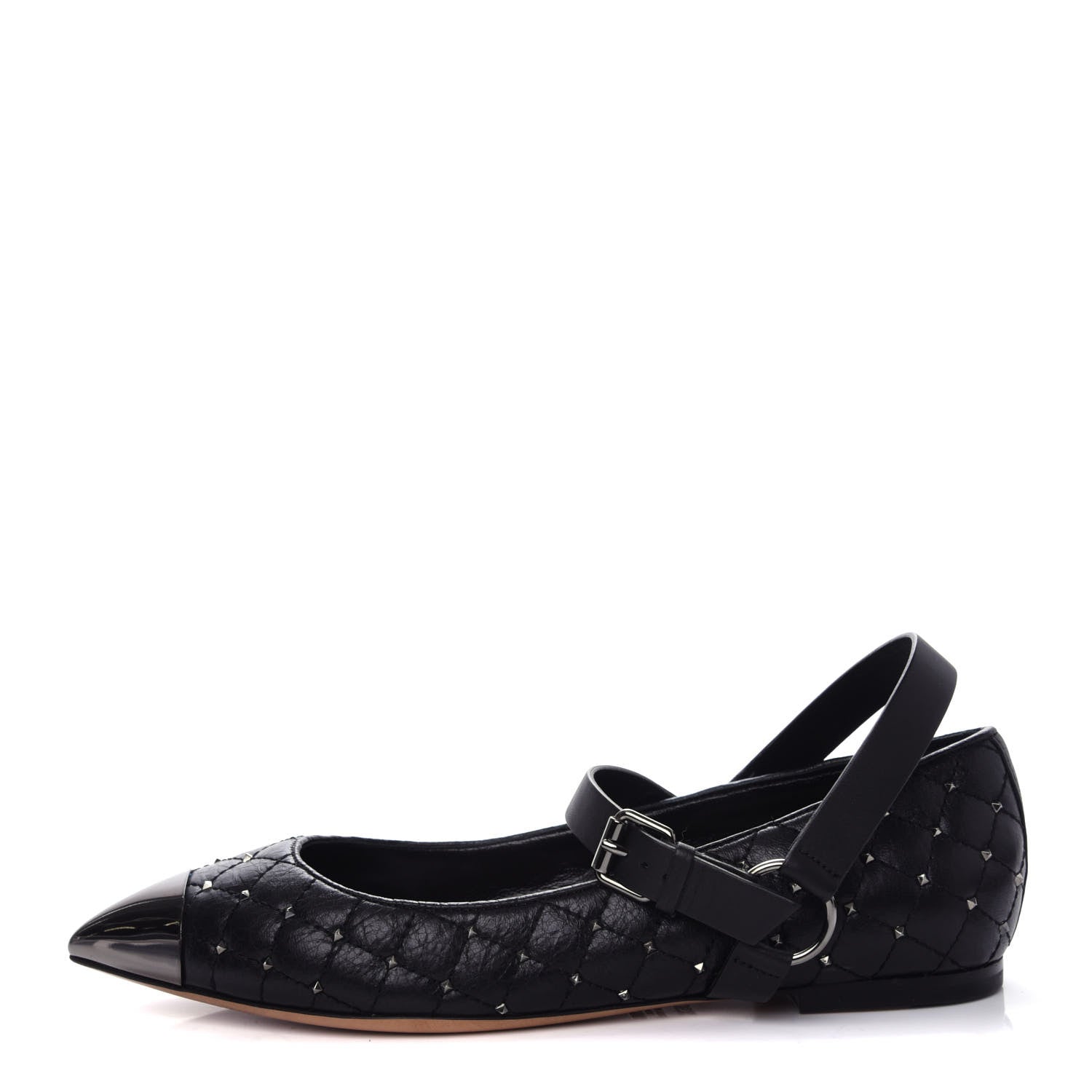 Valentino Garavani Crackled Lambskin Rockstud Spike Captoe Ballerina Flats 36.5 Black 1 of 10
