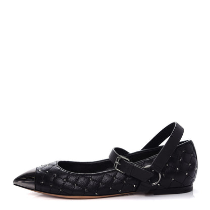Valentino Garavani Crackled Lambskin Rockstud Spike Captoe Ballerina Flats 36.5 Black 1 of 10