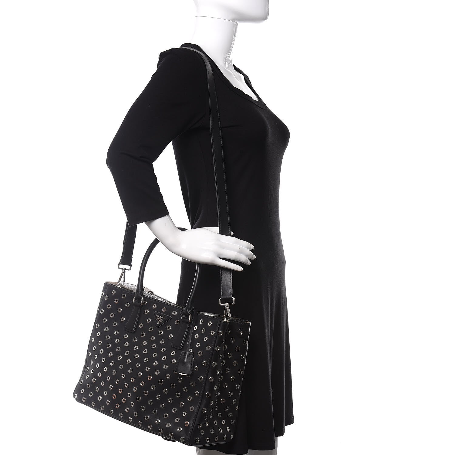 Prada City Calf Grommet Large Double Zip Tote Black 2 of 9