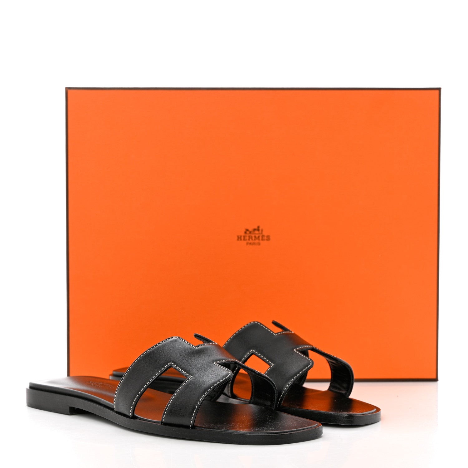 Hermes Box Calfskin Oran Sandals 36 Black 9 of 9
