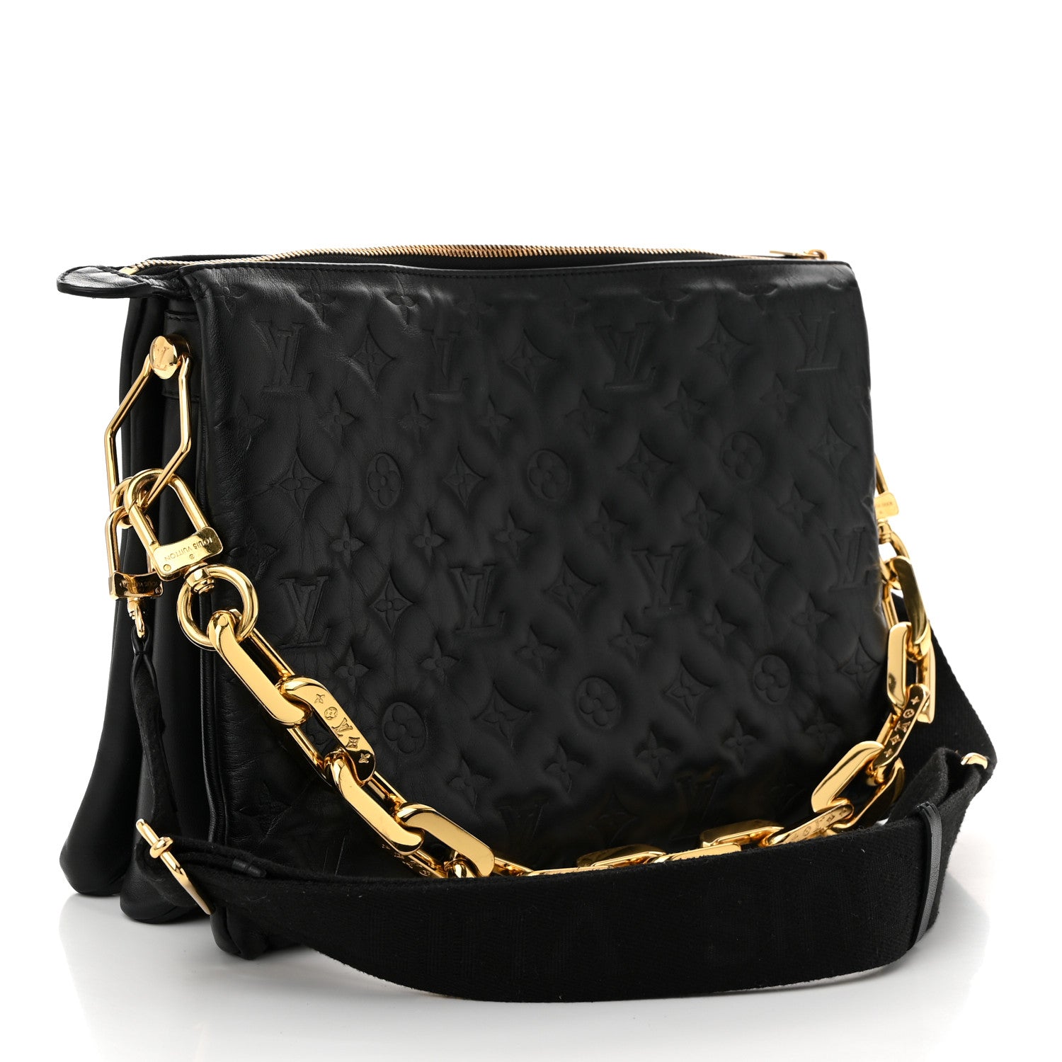 Louis Vuitton Lambskin Embossed Monogram Coussin MM Black 3 of 9