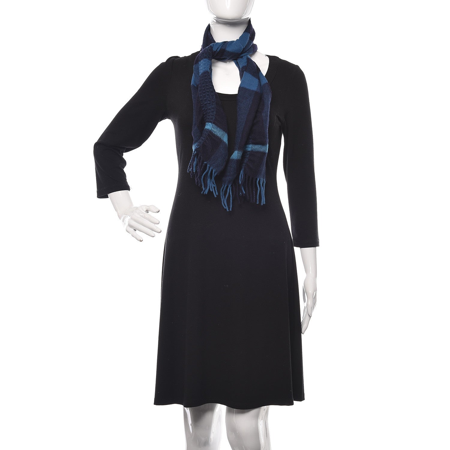 Burberry Cashmere Check Ruched Fringe Scarf Blue 2 of 4