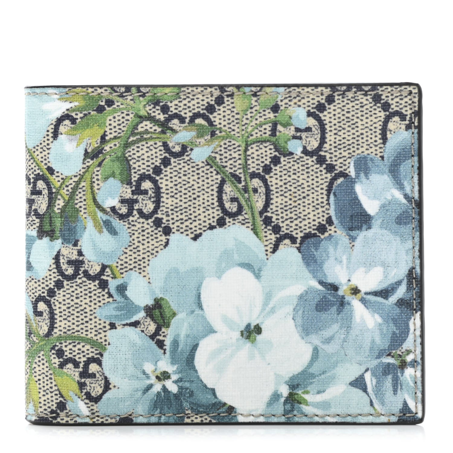 Gucci GG Supreme Monogram Blooms Bi-Fold Wallet Beige Blue Navy 1 of 8