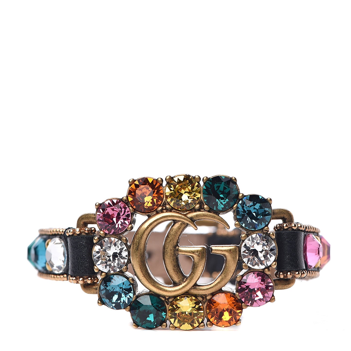 Calfskin Crystal Double G Bracelet Black Multicolor