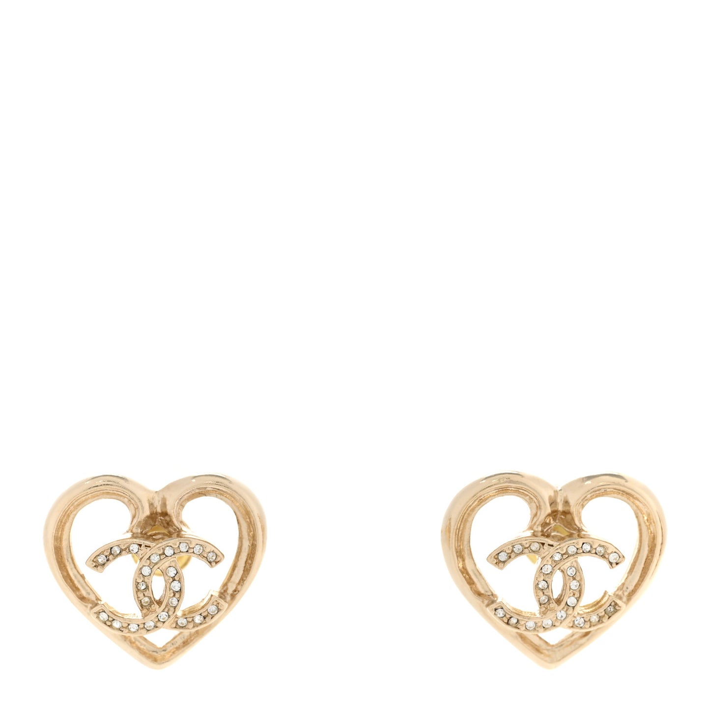 Metal Crystal CC Logo Heart Earrings Gold