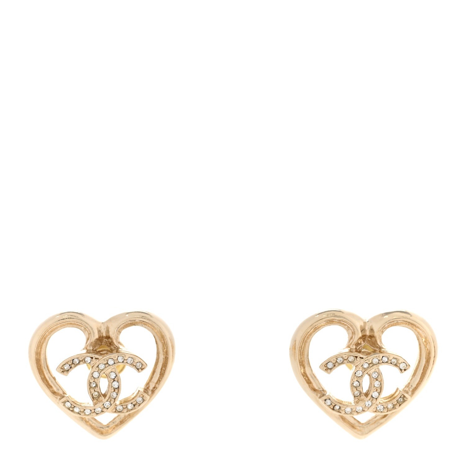Chanel Metal Crystal CC Logo Heart Earrings Gold 1 of 5