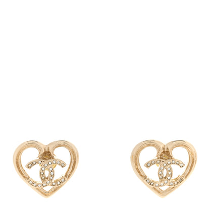 Chanel Metal Crystal CC Logo Heart Earrings Gold 1 of 5
