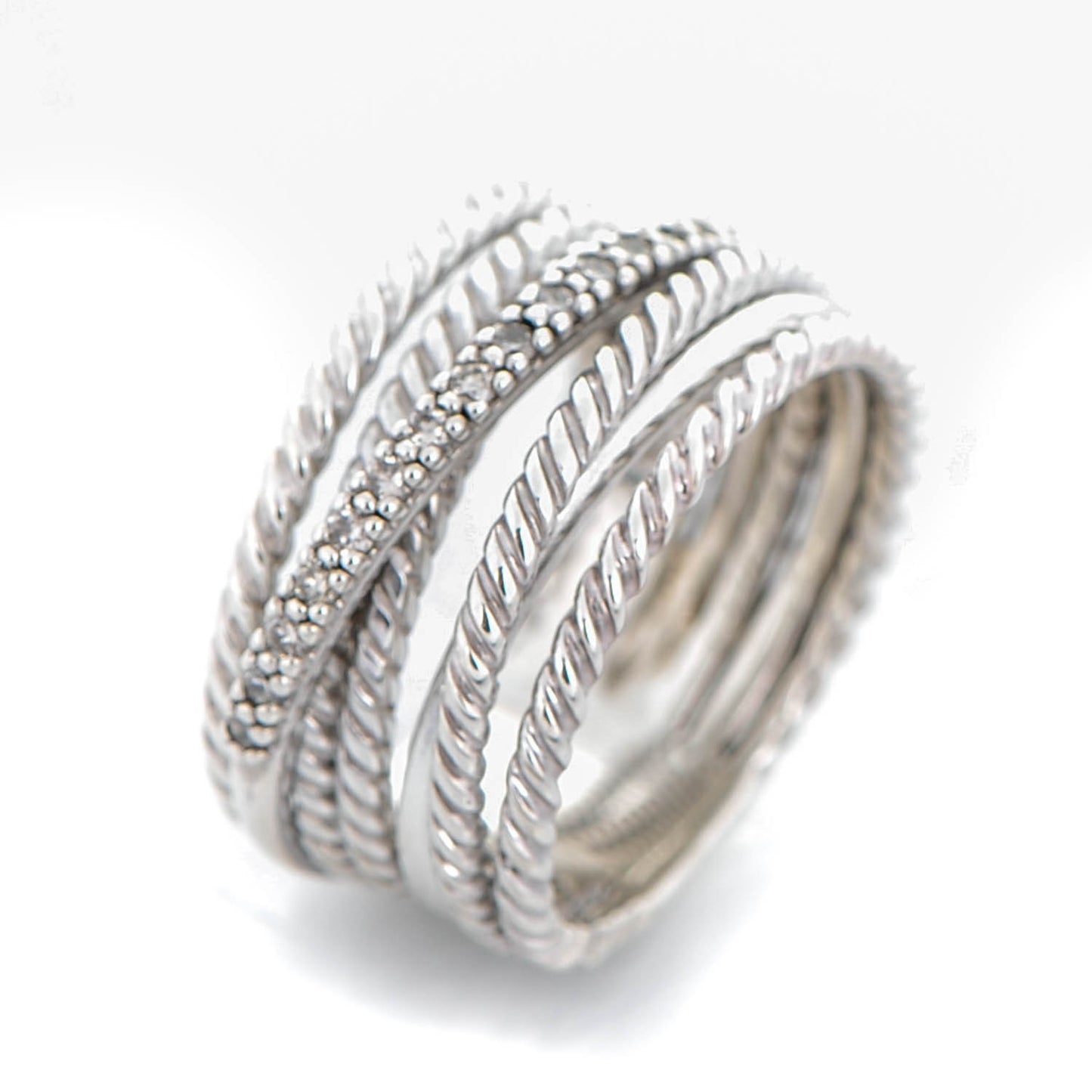 Sterling Silver Pave Diamond 11mm Wide Crossover Cable Ring 54 7