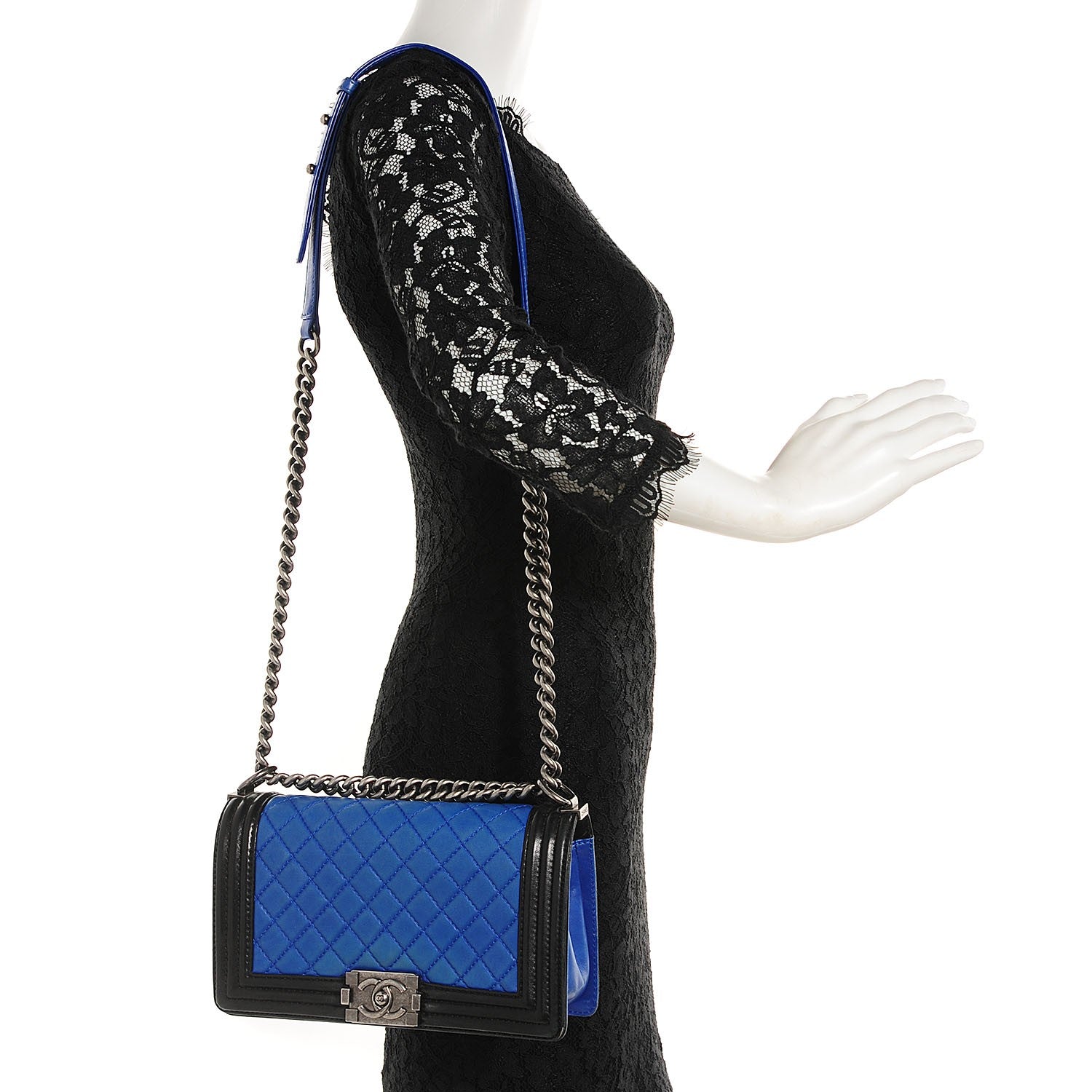 Chanel Lambskin Quilted Medium Boy Flap Black Blue 2 of 9