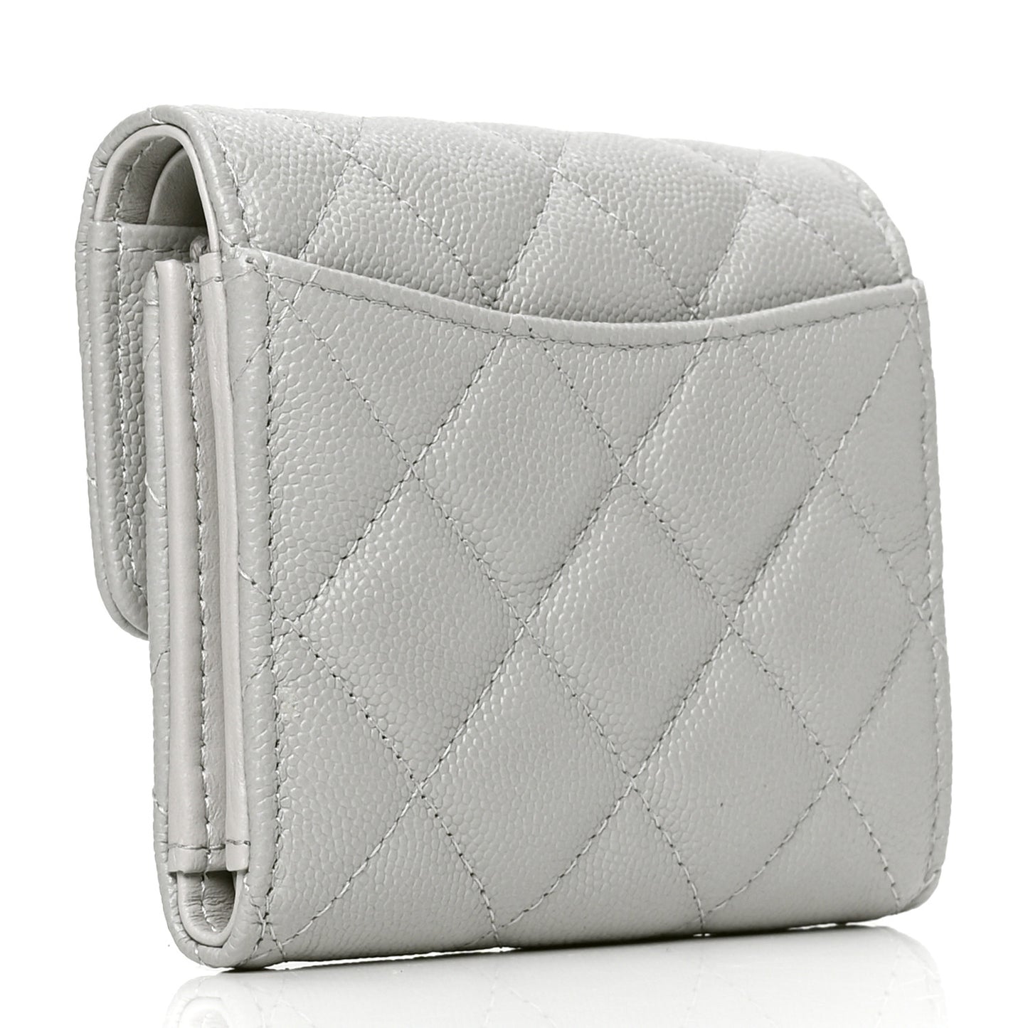 Caviar Quilted Compact Flap Wallet Grey