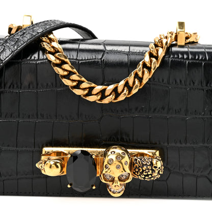 Alexander McQueen Shiny Crocodile Embossed Jeweled Satchel Black 8 of 11