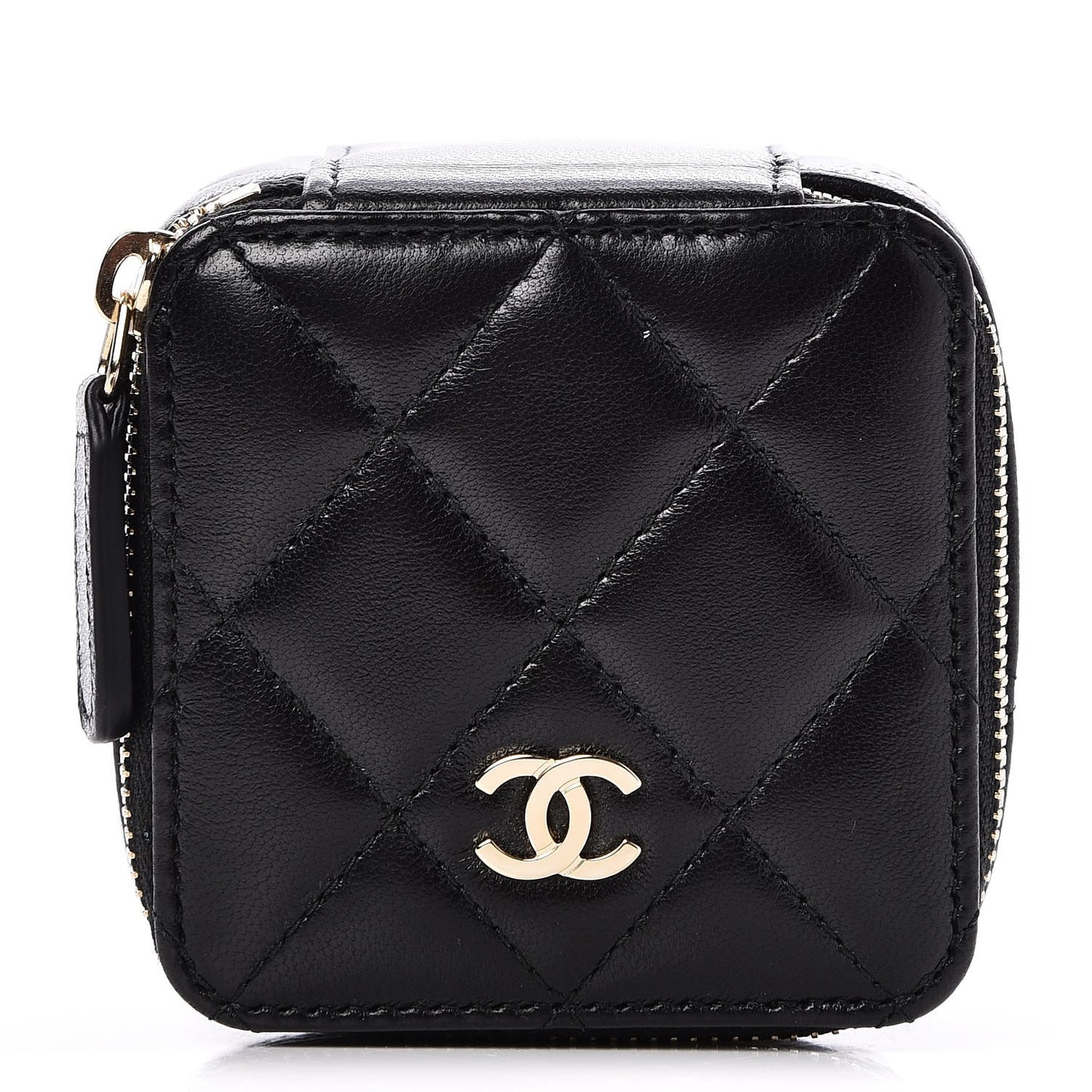 Lambskin Quilted Jewelry Travel Case Black