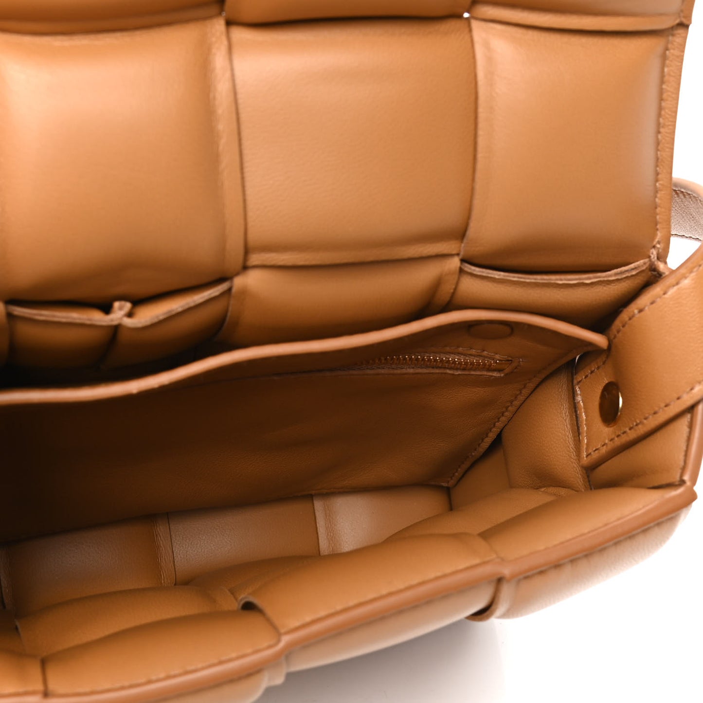 Nappa Maxi Intreccio Padded Cassette Crossbody Bag Caramel