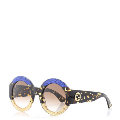 Gucci Acetate Round GG0084S Sunglasses Glitter Blue Multi 1 of 9