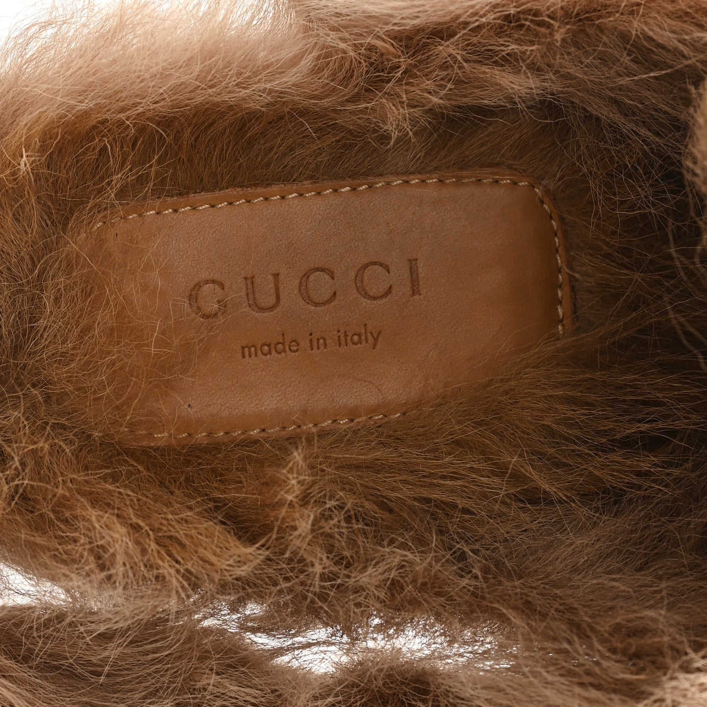Velvet GG Monogram Fur Womens Princetown Slippers 35.5 Sunny Beige Mud Natural