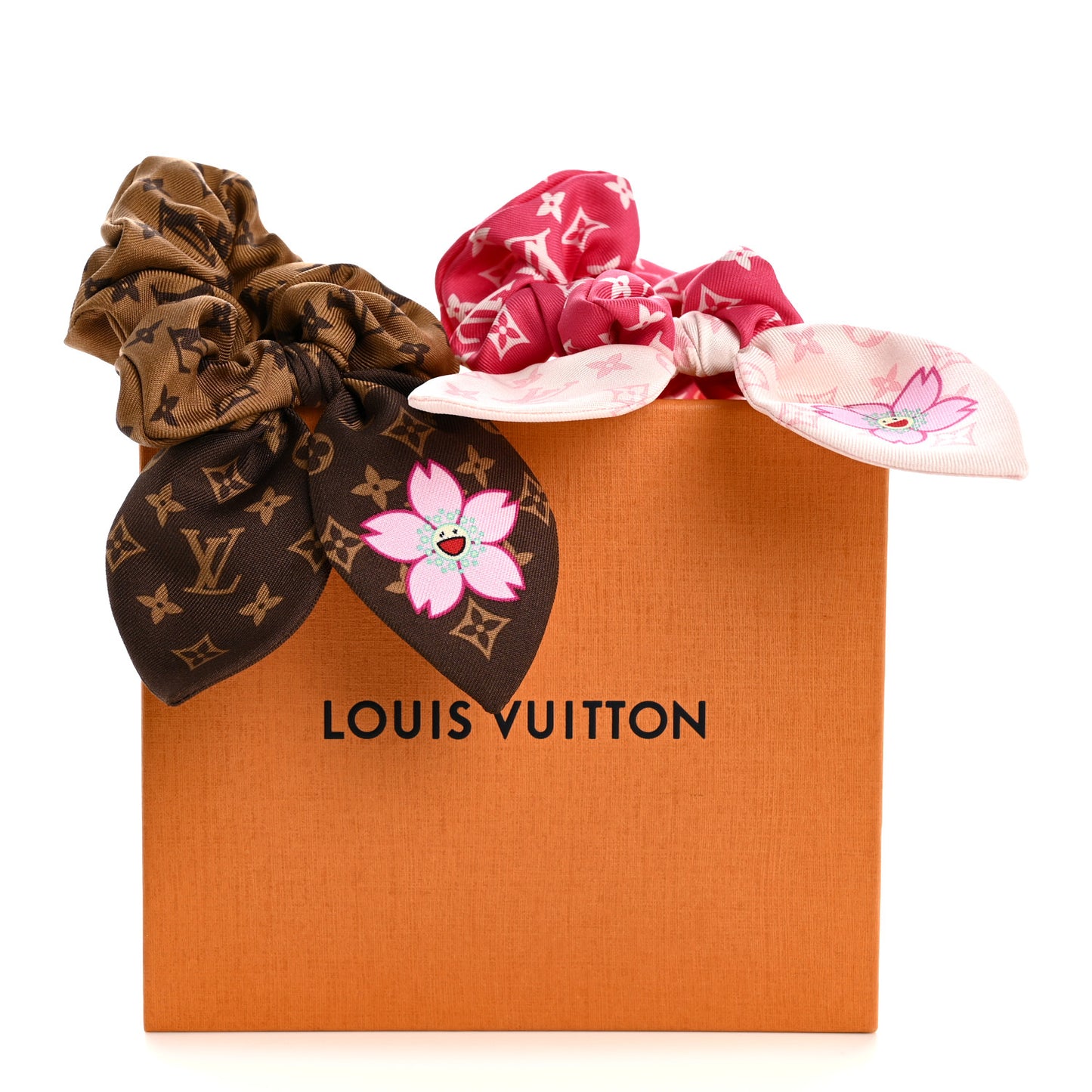 LV X TM Monogram Cerises Silk Scrunchies Set White Brown Red Pink