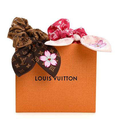 Louis Vuitton LV X TM Monogram Cerises Silk Scrunchies Set White Brown Red Pink 5 of 5