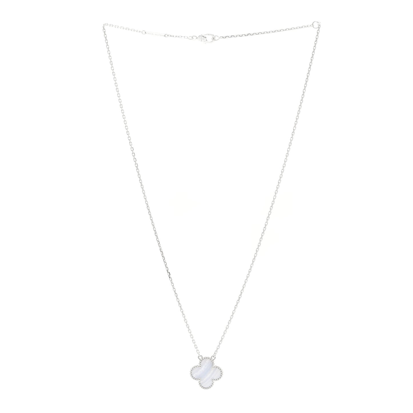 18k White Gold Chalcedony Vintage Alhambra Pendant Necklace