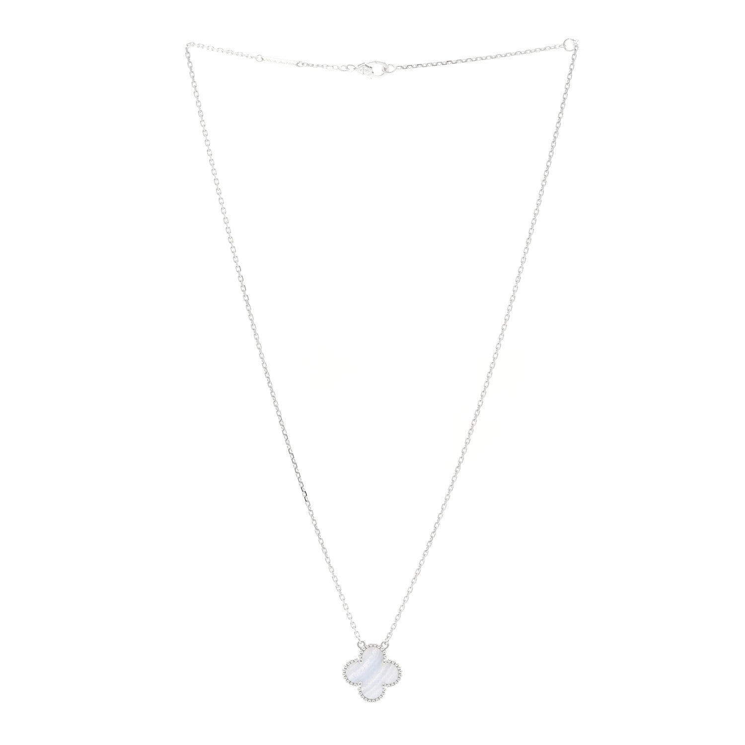 Van Cleef & Arpels 18k White Gold Chalcedony Vintage Alhambra Pendant Necklace 3 of 5