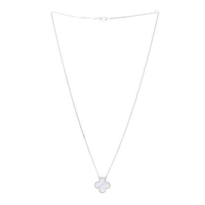 Van Cleef & Arpels 18k White Gold Chalcedony Vintage Alhambra Pendant Necklace 3 of 5