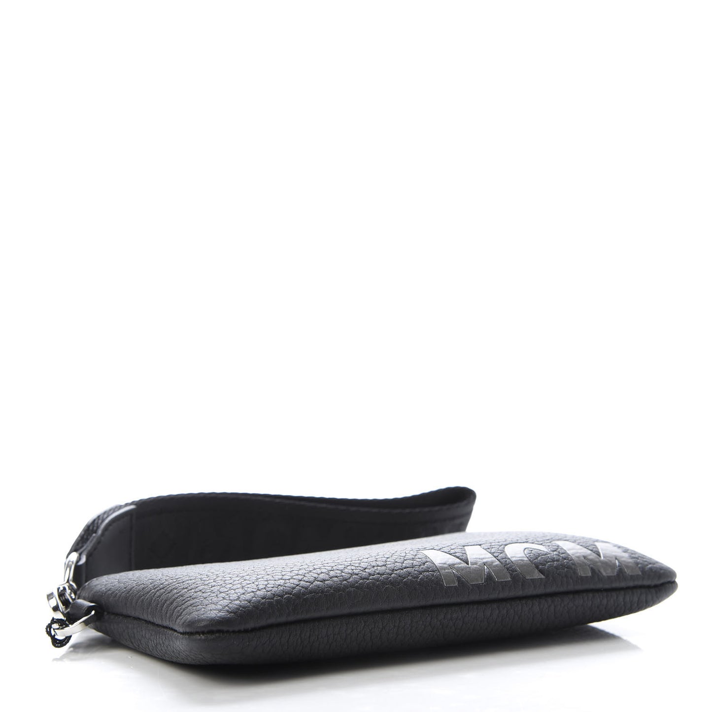 Calfskin Wristlet Logo Pouch Black