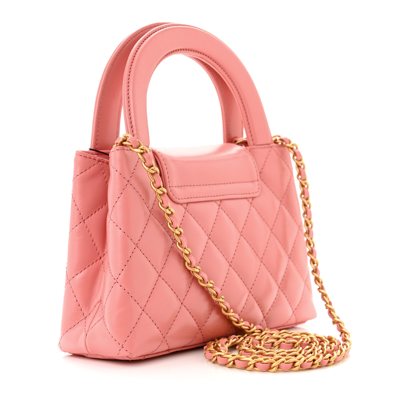 Chanel Shiny Aged Calfskin Quilted Nano Kelly Shopper Coral Pink 3 of 10