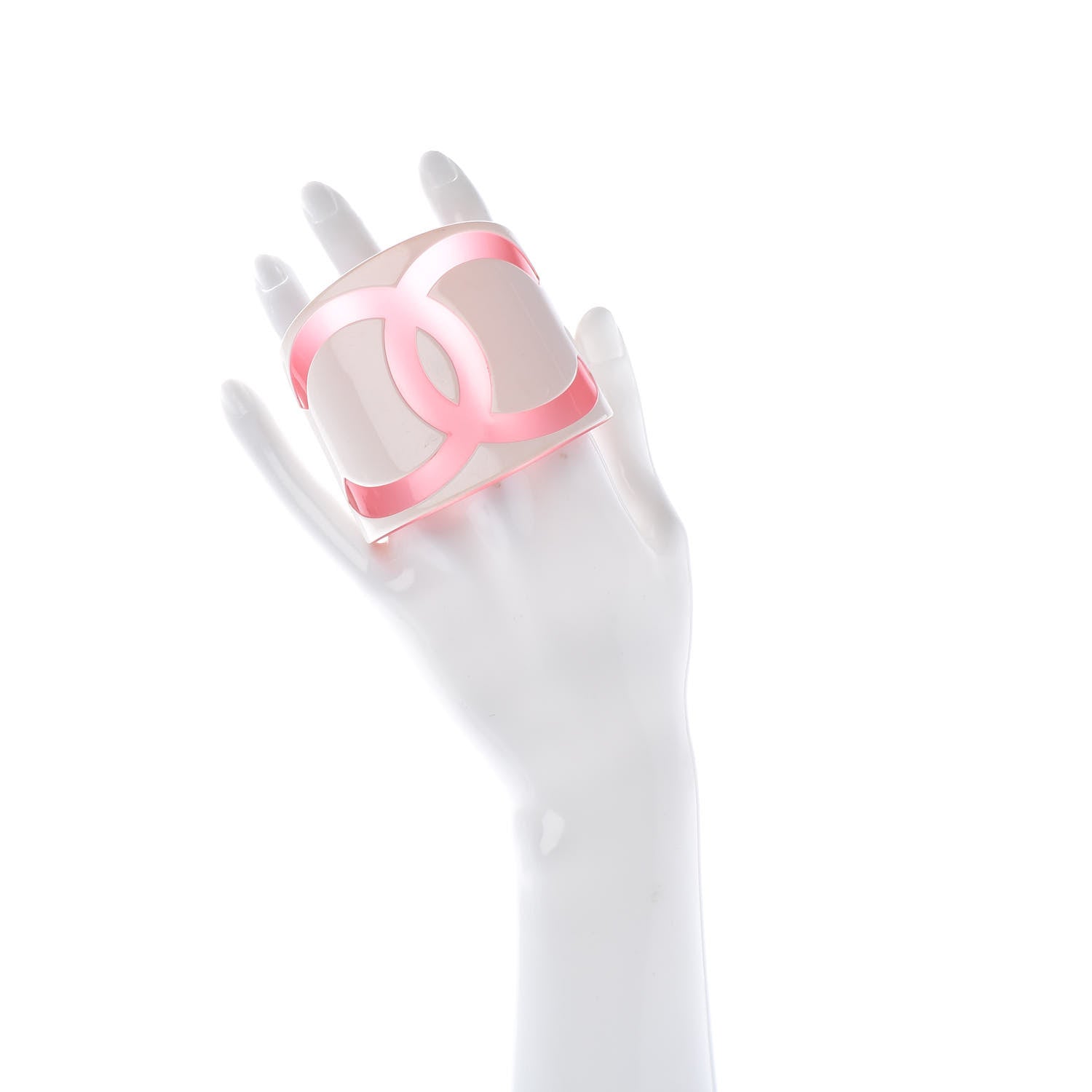 Chanel Resin CC Wide Cuff White Pink 2 of 4