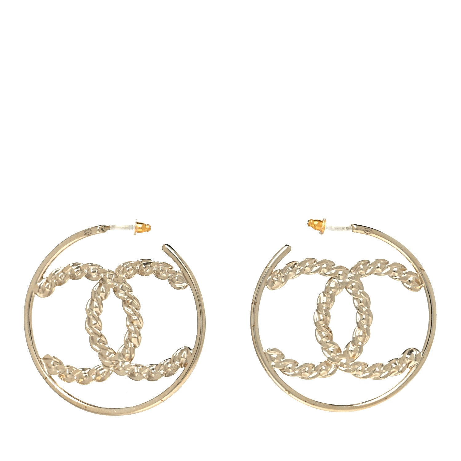Chanel Crystal High Society CC Hoop Earrings Gold 1 of 5