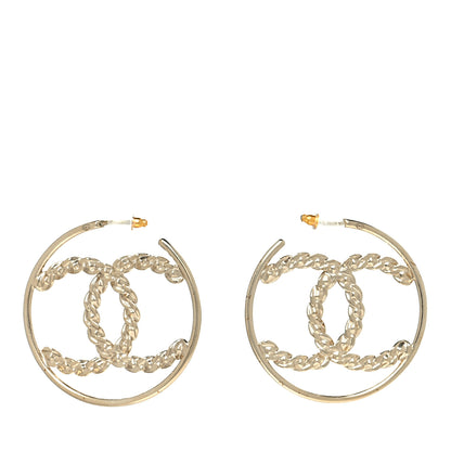 Chanel Crystal High Society CC Hoop Earrings Gold 1 of 5