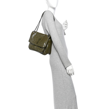 Saint Laurent Crinkled Lambskin Matelasse Monogram Medium Niki Chain Satchel Military Olive 2 of 10