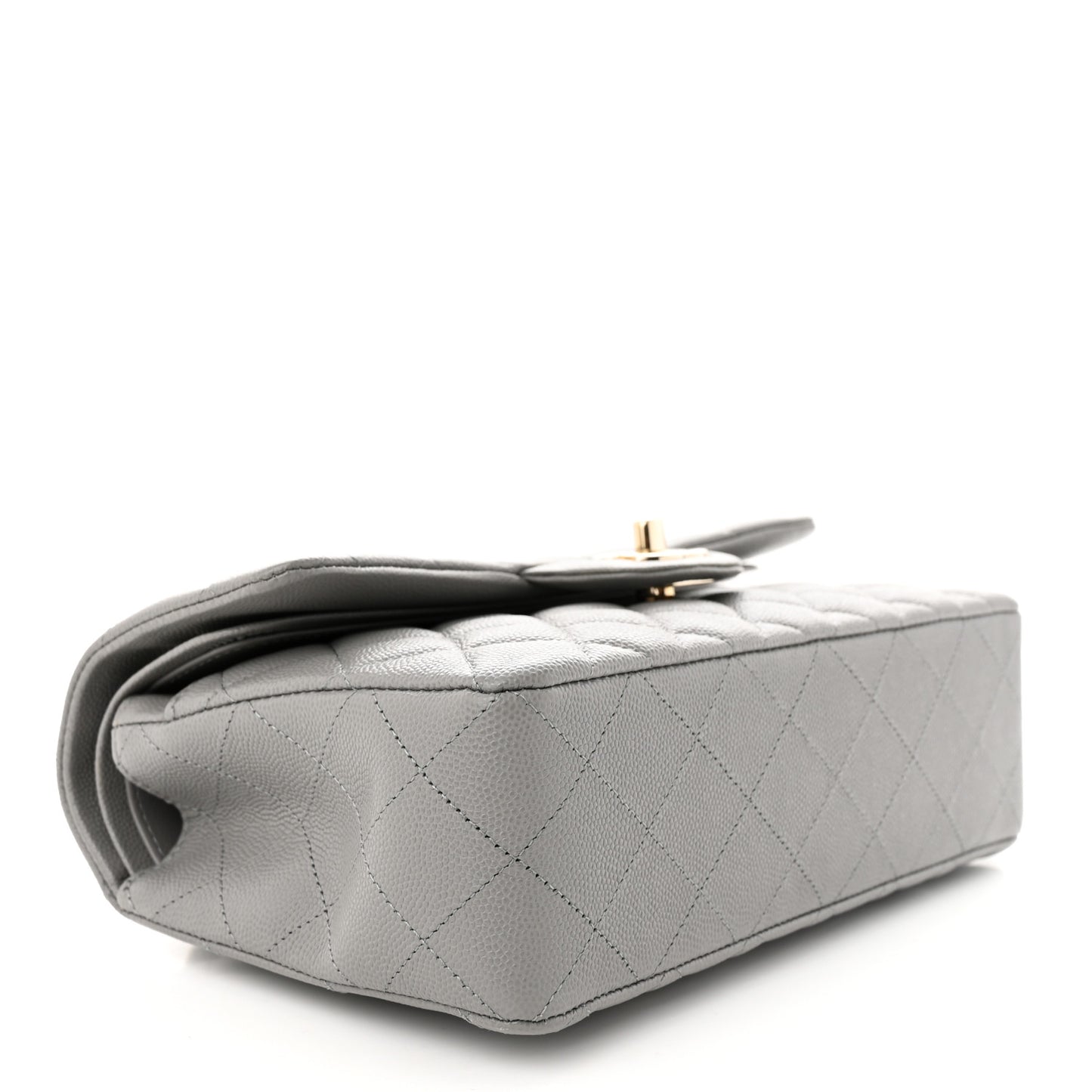 Caviar Quilted Small Double Flap Grey