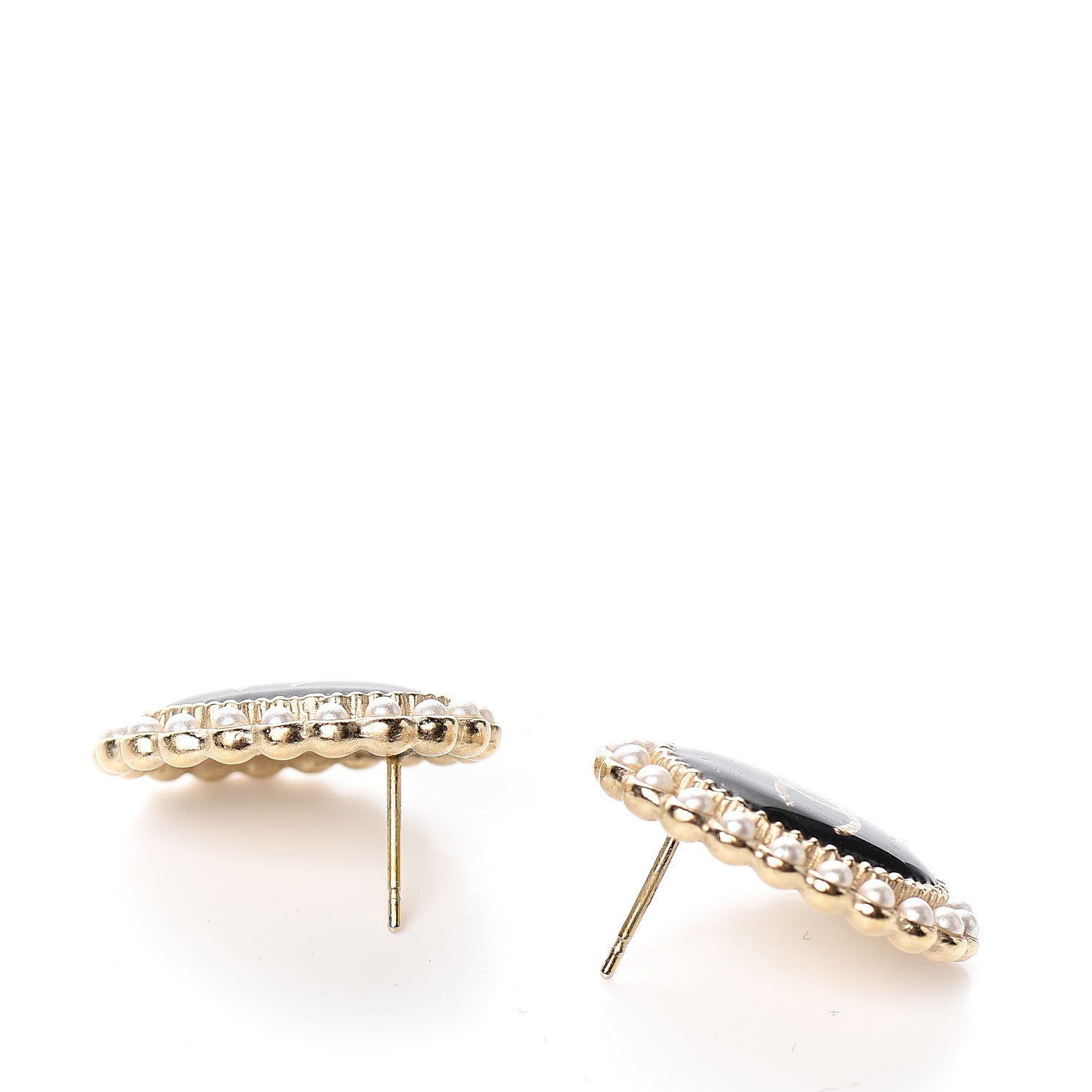 Chanel Pearl Enamel CC Oval Earrings Gold Black 3 of 4