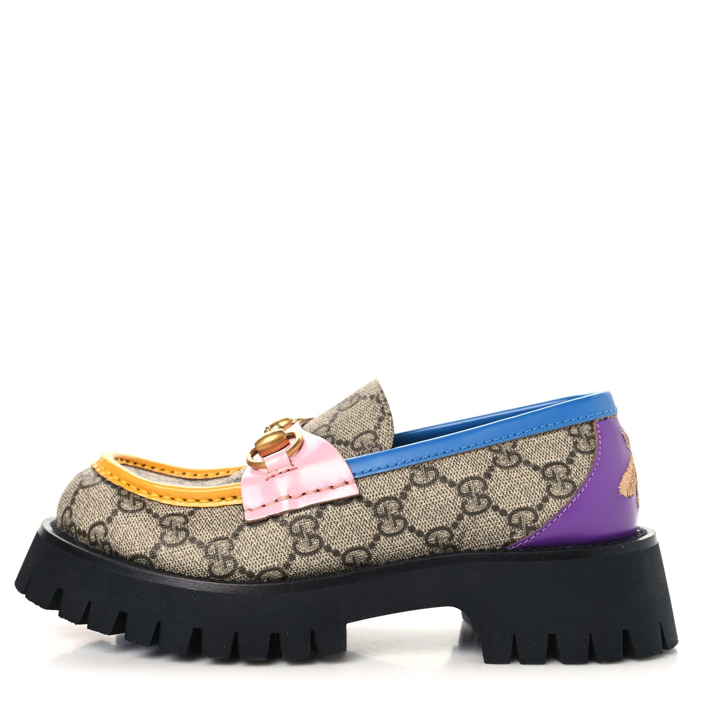 GG Supreme Monogram Cordovan Lux Womens Harald Horsebit 25mm Platform Loafers 35.5 Beige Sugar Pink Crop Shine Purple Marine