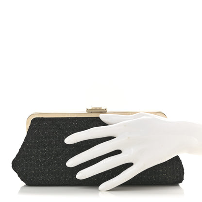 Chanel Tweed Quilted Kiss Lock Clutch Black 2 of 8
