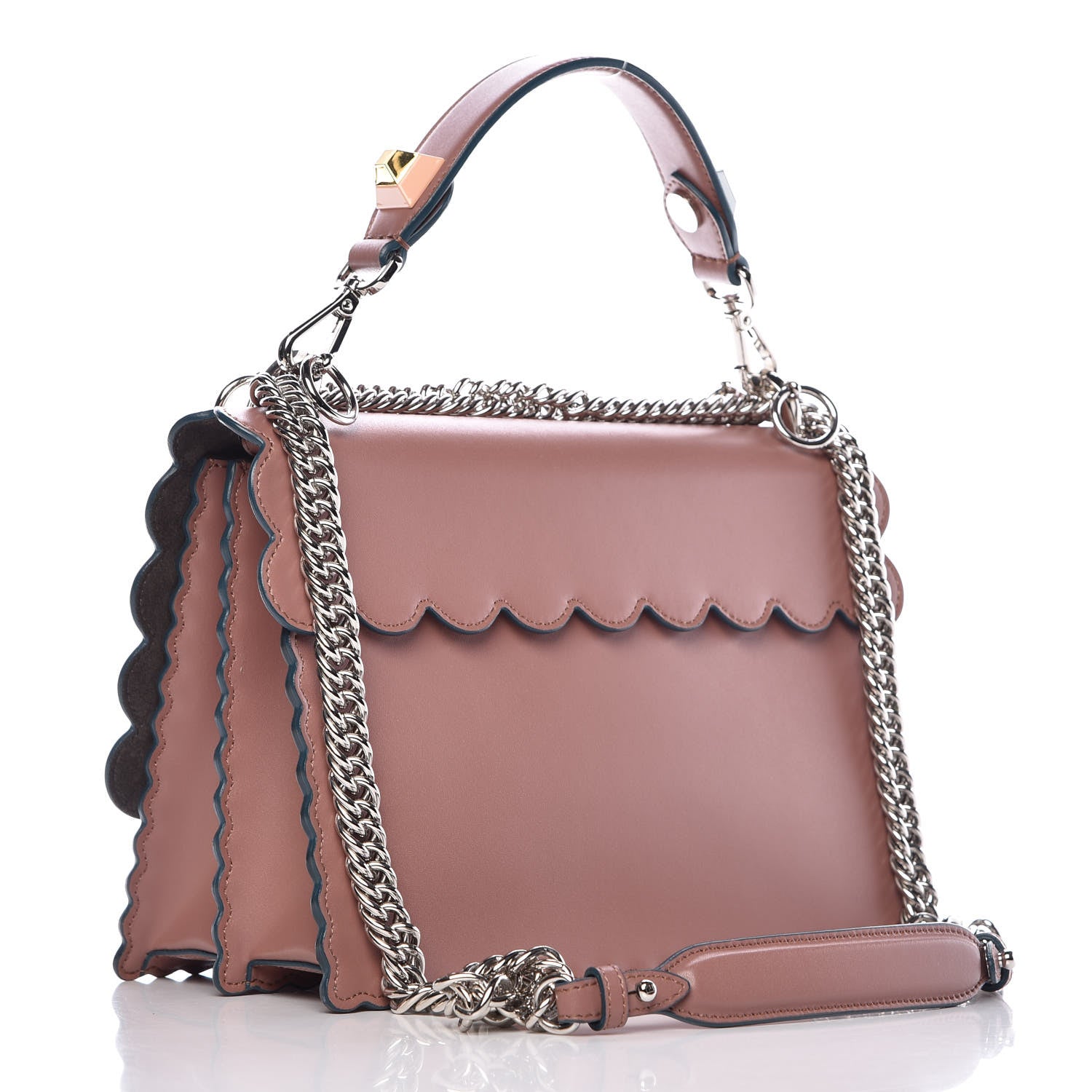 Fendi Vitello Liberty Scalloped Studded Kan I Shoulder Bag English Rose 3 of 8