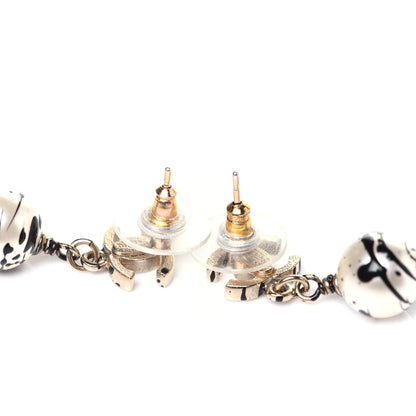 Chanel Pearl Bead CC Jackson Pollock Splattered Paint Drop Earrings Black Gold 9 of 9