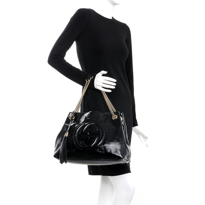 Gucci Patent Medium Soho Chain Shoulder Bag Black 2 of 7