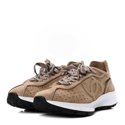 Chanel Suede Goatskin CC Sneakers 38 Dark Beige 3 of 8
