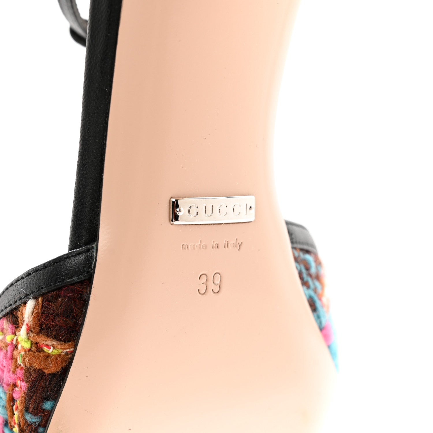 Gucci Tweed Nappa Charlotte Spicy Check Matelasse T-Strap Pumps 39 Pink Multicolor Black 6 of 12