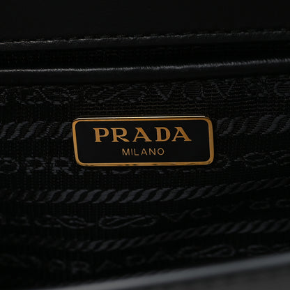 Prada Saffiano Soft Calfskin Metal Triangle Logo Envelope Chain Shoulder Bag Black 6 of 9