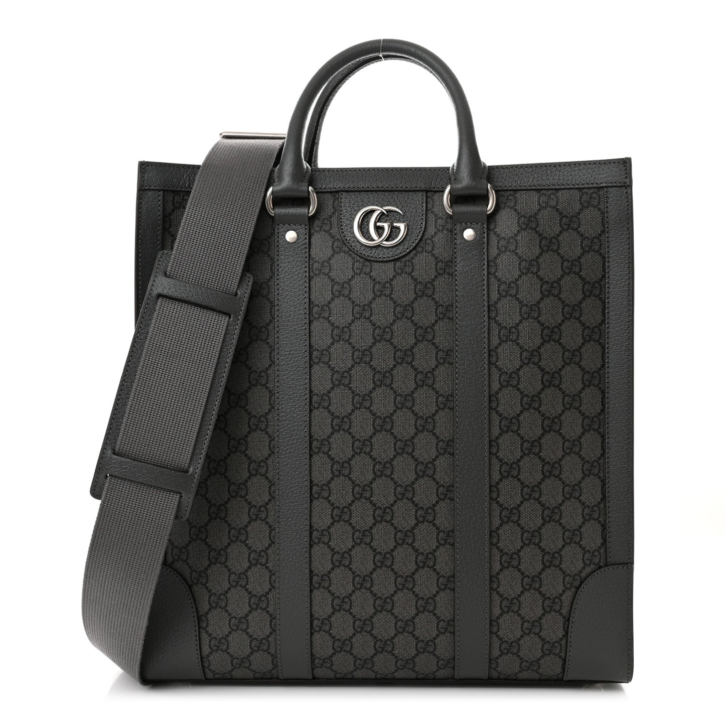 GG Supreme Monogram Textured Dollar Calfskin Medium Ophidia Tote Grey Black Graphite Grey