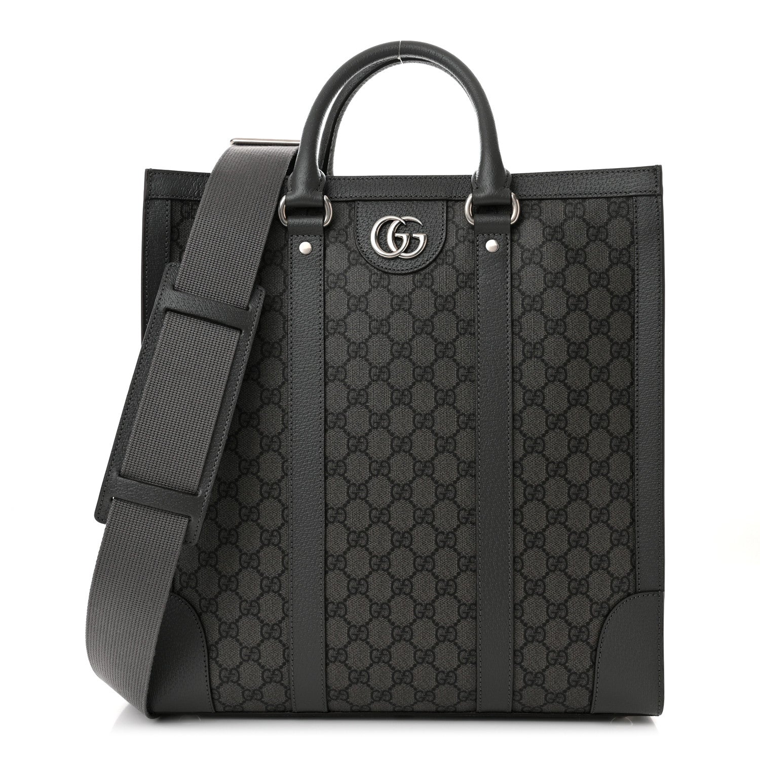Gucci GG Supreme Monogram Textured Dollar Calfskin Medium Ophidia Tote Grey Black Graphite Grey 1 of 10