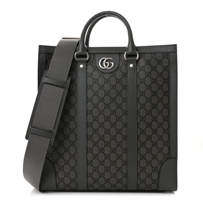 Gucci GG Supreme Monogram Textured Dollar Calfskin Medium Ophidia Tote Grey Black Graphite Grey 1 of 10