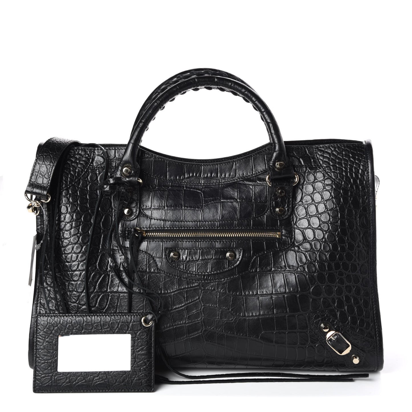 Calfskin Crocodile Embossed Classic Hardware City Black