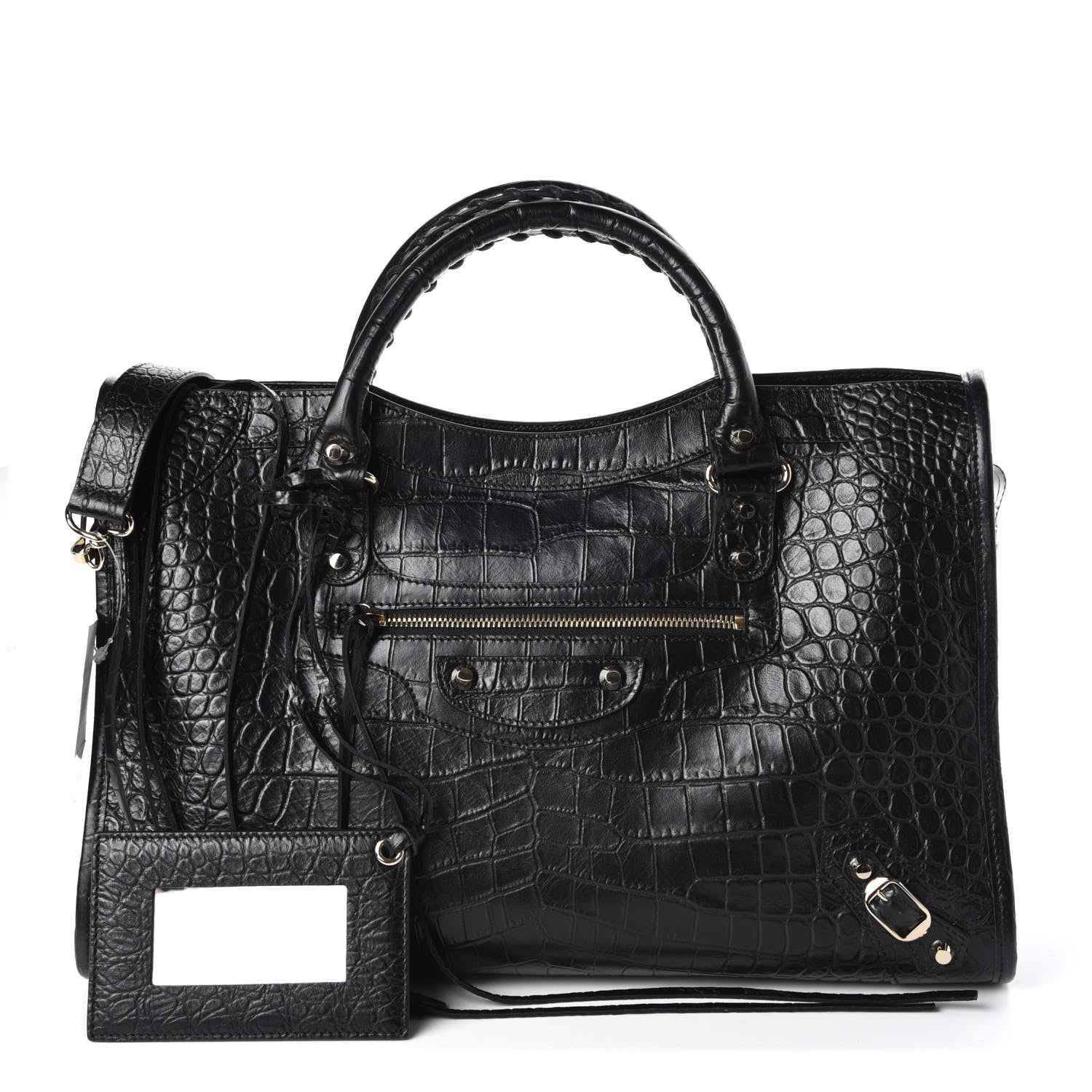 Balenciaga Calfskin Crocodile Embossed Classic Hardware City Black 1 of 10